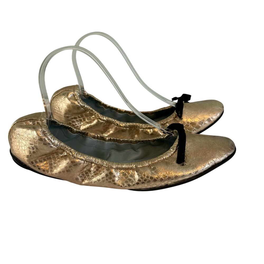 Aera Brigitte Flat Ballet Shoes Womens 42 US 12 Gold Python Vegan Italy NWOT